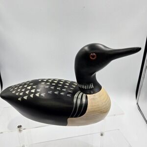Jim Harkness Common Loon Duck Decoy Stayner Ontario 1986 Carved Wood Signed  10"